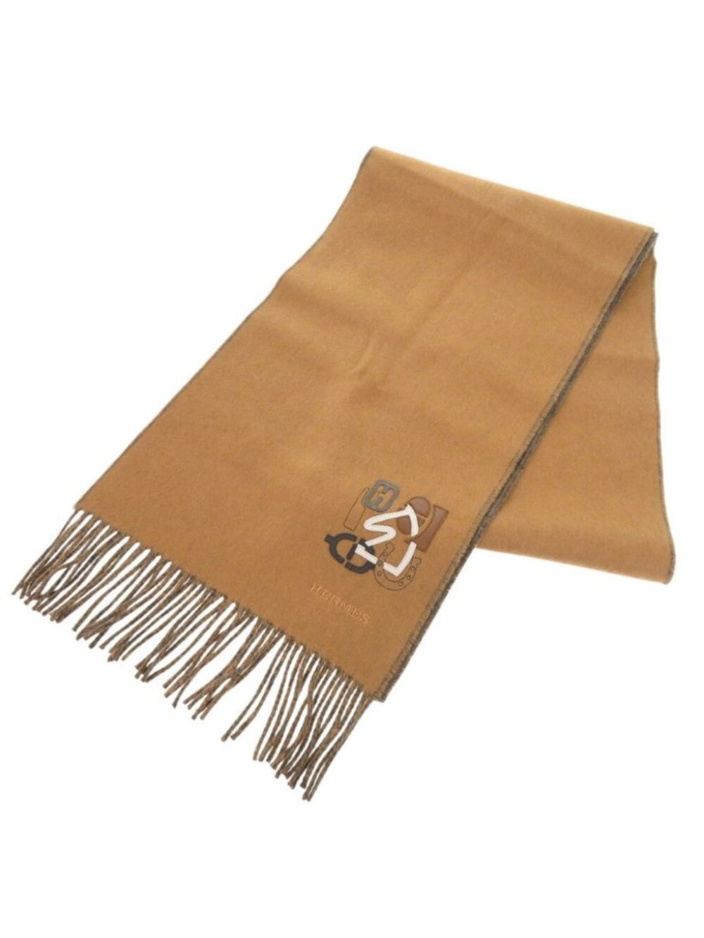 Hermes H Puzzle Cashmere Brown Gray Scarf